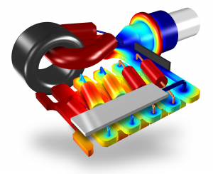 Simulation of the electromagnetic field in a high-voltage generator in an X-ray device. Model courtesy; Comet AG, Switzerland.