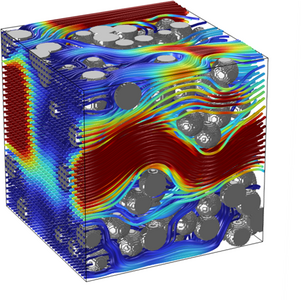 3D Fluid flow and thermal diffusion in porous media