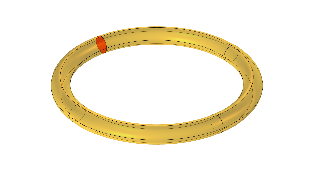 A yellow toroidal loop with a single red circular interior boundary.
