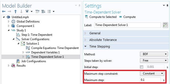 Specifying a maximum possible step